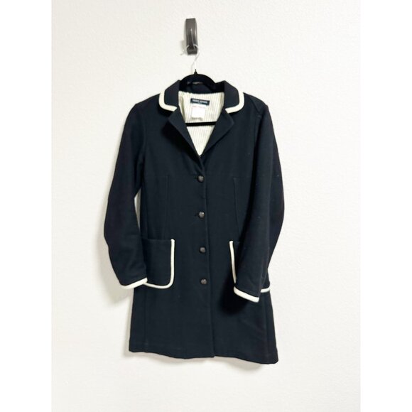 Yoshi Kondo Paris Button Front Velvet Long Coat Contrast Trim Belted Black Sz 42 - Picture 1 of 3